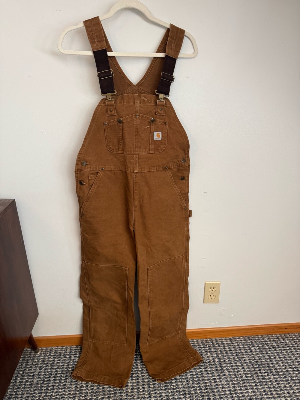 Carhartt Brown Canvas Work Overalls with Dark Brown Straps - Picture 2 of 7